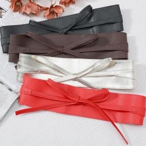 Fashionable Boho Vegan Leather Belt Wide Corset Style with Bow Tie Accent